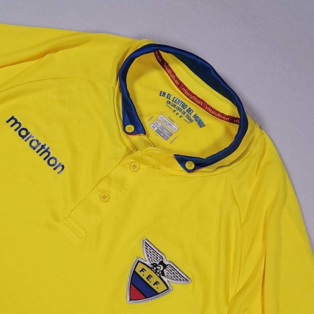 Marathon Ecuador FEF Soccer Jersey Shirt Mens XXL Yellow Blue Short Sleeve Polo